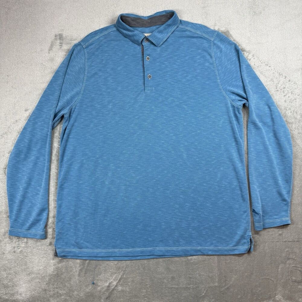 Tommy Bahama Shirt Men’s XL Blue Henley Long Sleeve Polo Paradiso Cove Tencel